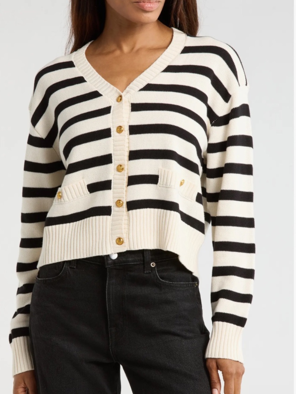 WAYF NWT striped cotton gold button cardigan small
